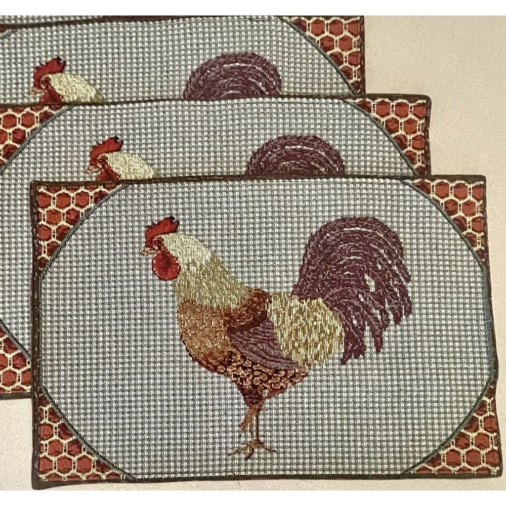 Rooster Tapestry Placemats Set / 4 Kitchen Woven 12